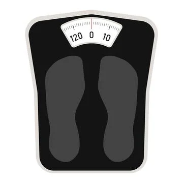 Black mechanical bathroom scale top view with foot prints weight control Stock Illustration