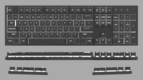Black mechanical keyboard on gray background,white neon light,3d rendering Stock Photos