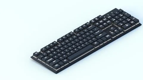 Black mechanical keyboard on white background,white neon light,3d rendering Stock Illustration