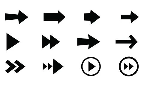 Black Media and Navigation Arrow Icon Set Ilustración de archivo