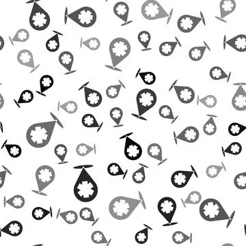 Black Medical map pointer with cross hospital icon isolated seamless pattern on 스톡 일러스트
