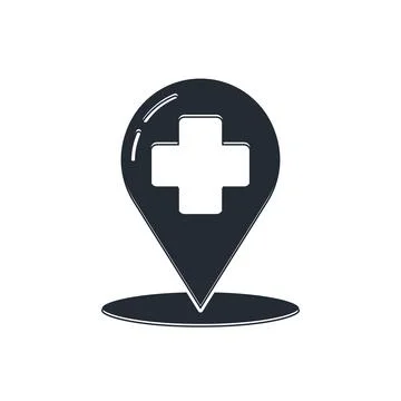 Black Medical map pointer with cross hospital icon isolated on white backgr.. Stock Illustration