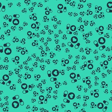 Black Medicine pill or tablet icon isolated seamless pattern on green background Stock Illustration