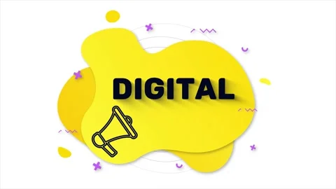 Black megaphone with text Digital. Memphis style banner with abstract geometric Stock Footage 165787946
