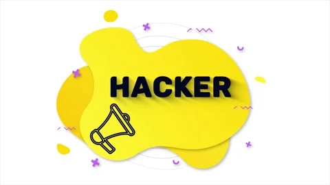 Black megaphone with text Hacker. Memphis style banner with abstract geometric Stock Footage 165788397