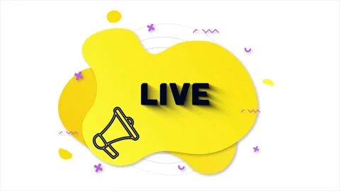 Black megaphone with text Live. Memphis style banner with abstract geometric Stock Footage 165787281