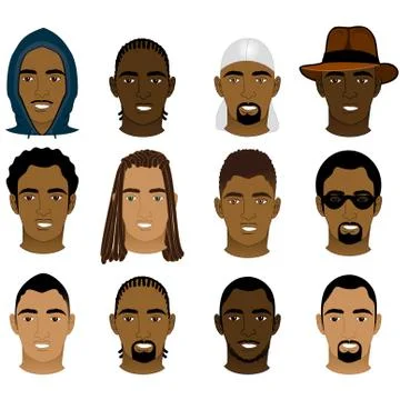 Black Men Faces Stock Illustration