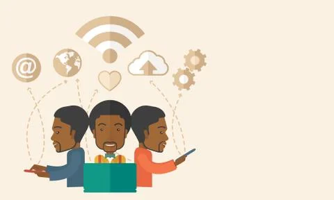 Black Men using modern technology Stock Illustration