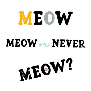 Black meow text cat on white background. Vector illustration. Stock Illustration