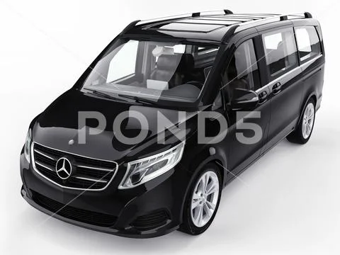 Black Mercedes-Benz V-class on a white background. Three-dimensional raster i Stock Illustration