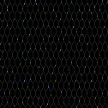 Black mesh net seamless pattern with colorful dots as lights. Tech style Illustrazione stock