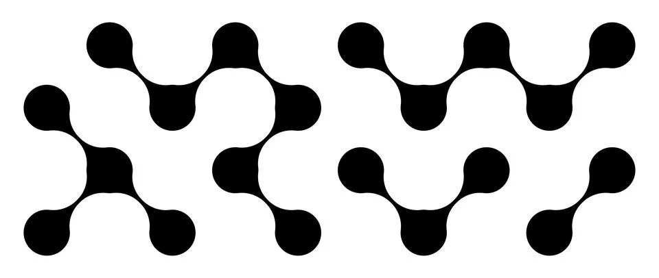 Black meta balls set. Diagonal connected morph dots. Liquid blobs pattern 库存插图