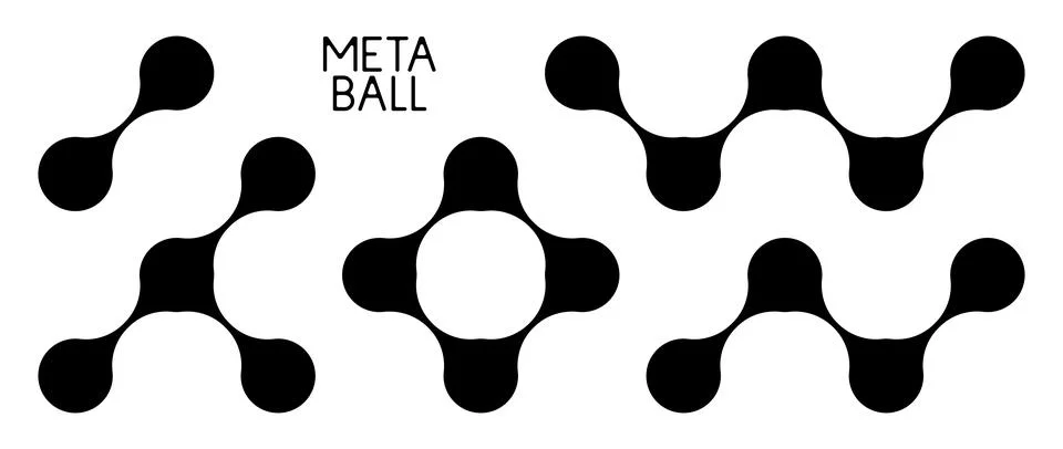Black meta balls set. Diagonal connected morph dots. Liquid blobs pattern 库存插图