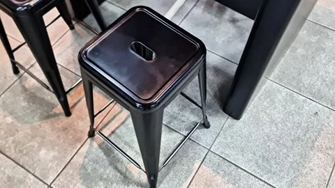 Black Metal Bar Stool on Tiled Floor Modern Industrial Interior Furniture Stock Footage 331873631