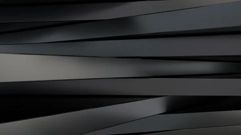 Black metal panels of rectangular shape. Random chaotic position. Abstract co 写真素材