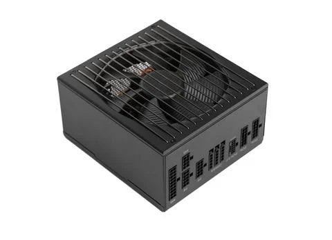 Black metal power source of computer isolated on the white background. Stock Photos