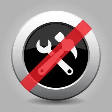 Black metallic ban button - claw hammer, spanner Stock Illustration