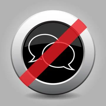 Black metallic ban button, white speech bubbles Stock Illustration