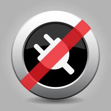 Black metallic button, electrical plug banned icon Stock Illustration
