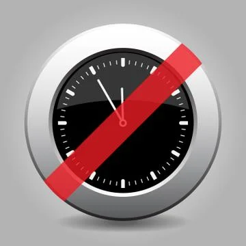 Black metallic button, last minute clock ban icon Stock Illustration