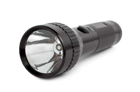 Black metallic flashlight Stock Photos