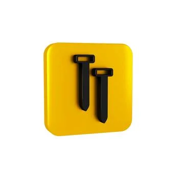 Black Metallic nails icon isolated on transparent background. Yellow square.. Stock Illustration