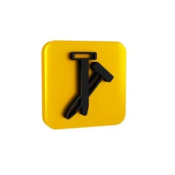 Black Metallic nails icon isolated on transparent background. Yellow square Stock Illustration