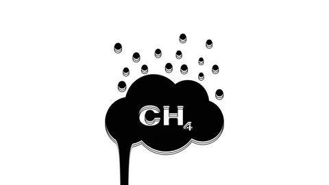 Black Methane emissions reduction icon isolated on white background. CH4 Stock Footage 233777176