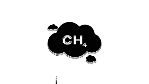 Black Methane emissions reduction icon isolated on white background. CH4 Stock Footage 233777190