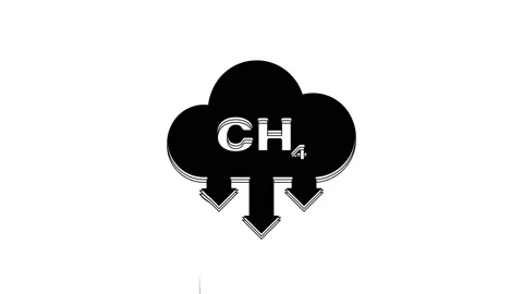 Black Methane emissions reduction icon isolated on white background. CH4 Stock Footage 233777219