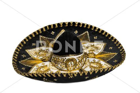 Black mexican sombrero from Mexico isolated on white background Stock Photos