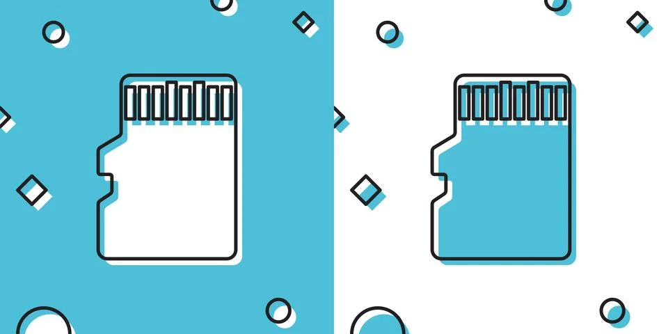 Black Micro SD memory card icon isolated on blue and white background. Random Stock Illustration
