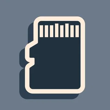 Black Micro SD memory card icon isolated on grey background. Long shadow style Stock Illustration