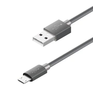 Black micro USB cables on dark background. Connectors and sockets for PC an.. Stock Illustration