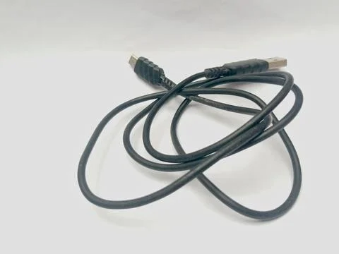Black Micro USB Data Cable on Isolated White Background Stock Photos