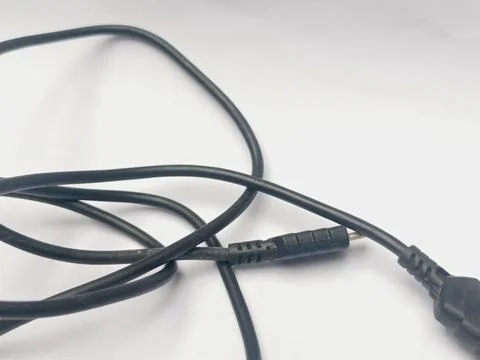 Black Micro USB Data Cable on Isolated White Background 写真素材