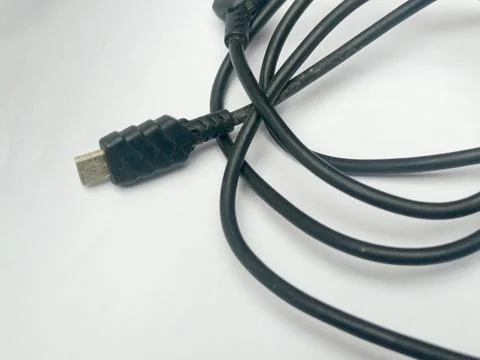 Black Micro USB Data Cable on Isolated White Background 写真素材