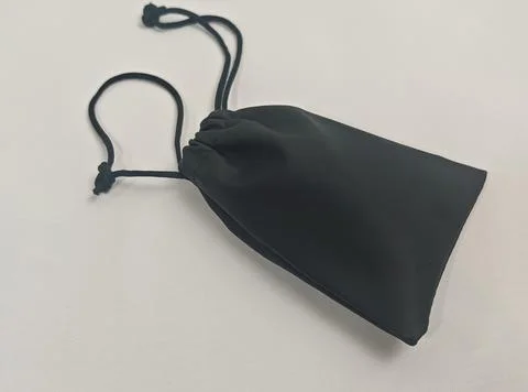 Black Microfiber Drawstring Pouch on White Background 스톡 사진