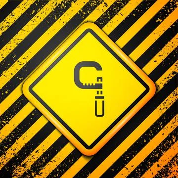 Black Micrometer icon isolated on yellow background. Measuring engineer tool Stock Illustration