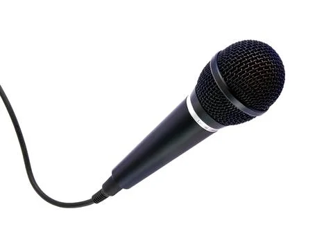 Black microphone with cable isolated on a white background for audio and mu.. Stock Photos