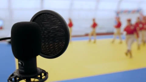 Black microphone at the event Stock Footage 172005278