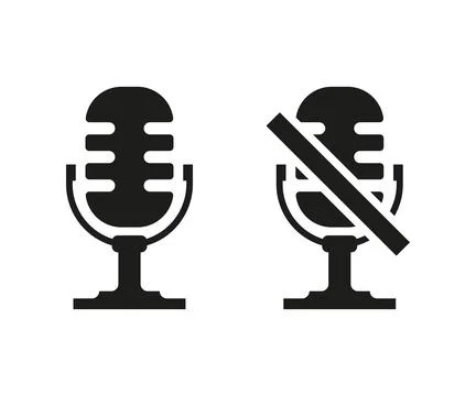 Black microphone icon on and off, vector Stock Illustration