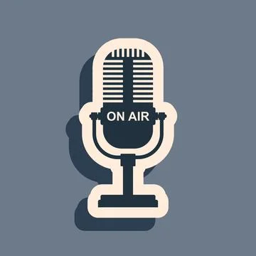 Black Microphone icon isolated on grey background. On air radio mic microphone Illustrazione stock
