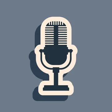 Black Microphone icon isolated on grey background. On air radio mic microphone Illustrazione stock