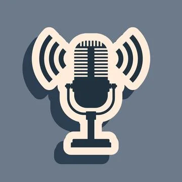 Black Microphone icon isolated on grey background. On air radio mic microphone Illustrazione stock