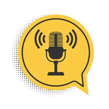 Black Microphone icon isolated on white background. On air radio mic microphone イラスト素材