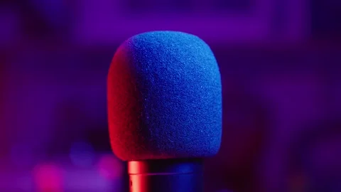 Black microphone in recording studio. Head of microphone with filter Video stock 264093149