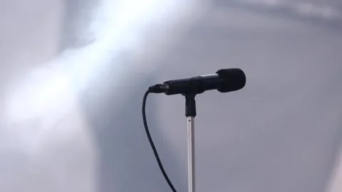 Black microphone on stage while checking equipment Stock Footage 142265609