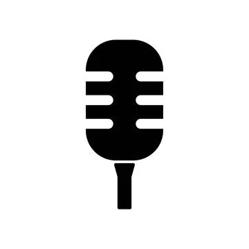 Black microphone vector on white background. Mic silhouette. Flat stye vect.. Stock Illustration
