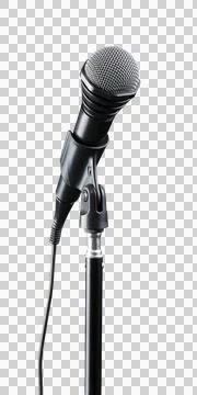 Black microphone with wire on stand Stock Photos